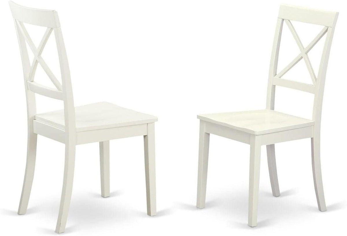 East West Furniture SHBO5-WHI-W 5 Piece Dining Room Table Set Includes a Round Wooden Table with Pedestal and 4 Kitchen Dining Chairs, 42x42 Inch, Linen White