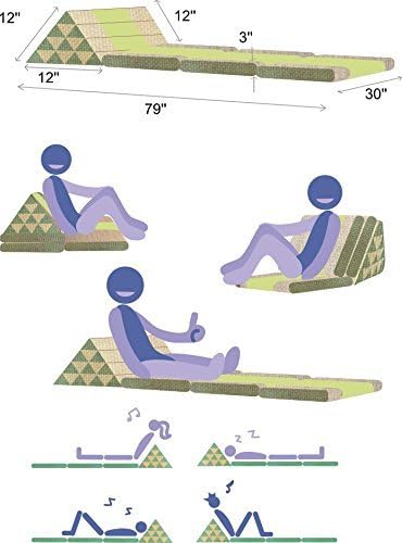 Leewadee 3-Fold Mat XXL with Triangle Cushion – Firm TV Pillow, Foldable Mattress with Cushion Made of Eco-Friendly Kapok, 67 x 31 inches, Blue