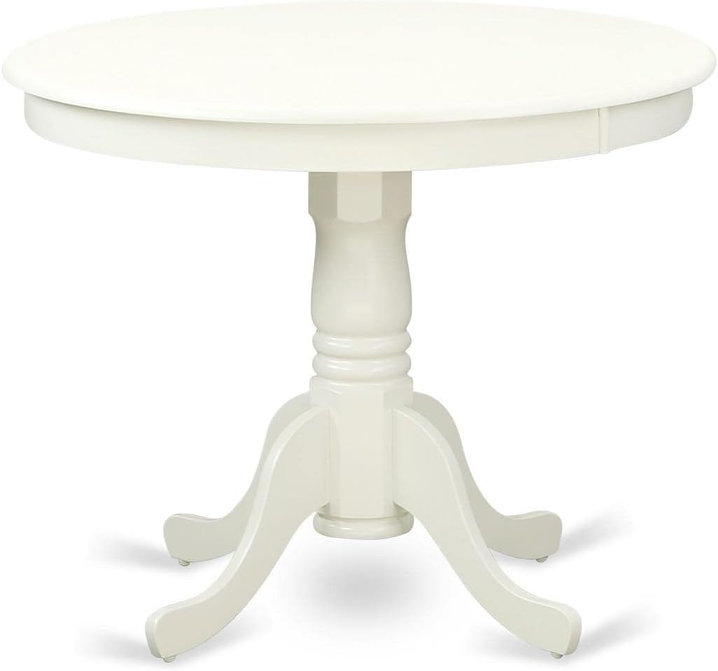 East West Furniture ANEN3-LWH-57 3 Piece Dinette Set for Small Spaces Contains a Round Kitchen Table with Pedestal and 2 Pond Faux Leather Parson Dining Chairs, 36x36 Inch, Linen White