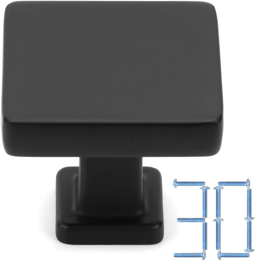 KOOFIZO 30 Pack Black Cabinet Knobs Matte Black Drawer Knobs K08 Square Single Hole Cabinet Pulls for Cabinets Drawer Dresser Cupboard Bedroom Closet Bathroom Vanity