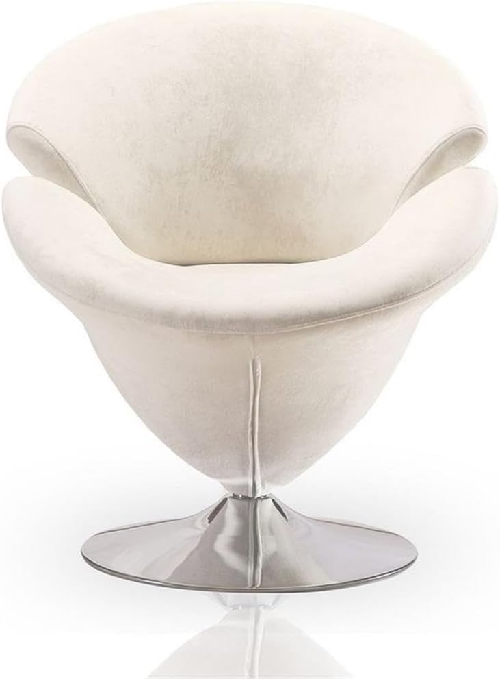 Manhattan Comfort Tulip Swivel Accent Chair with 360° Turn, Modern Flower Inspired Design, Soft Velvet Upholstery, Polished Chrome Base, No Assembly Required, 300 Lbs Capacity, White