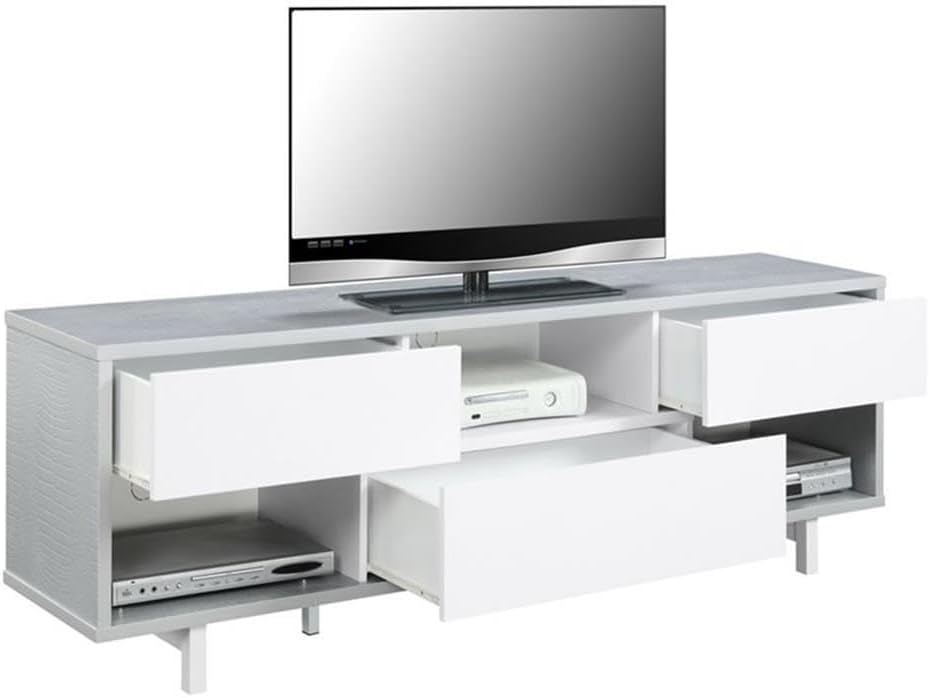 Convenience Concepts Newport Ventura 60" TV Stand, Gray Faux Croc / White