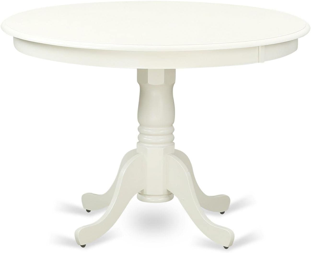 East West Furniture HLGA3-LWH-35 3 Piece Dining Room Table Set Contains a Round Kitchen Table with Pedestal and 2 Doeskin Linen Fabric Parsons Dining Chairs, 42x42 Inch, Linen White
