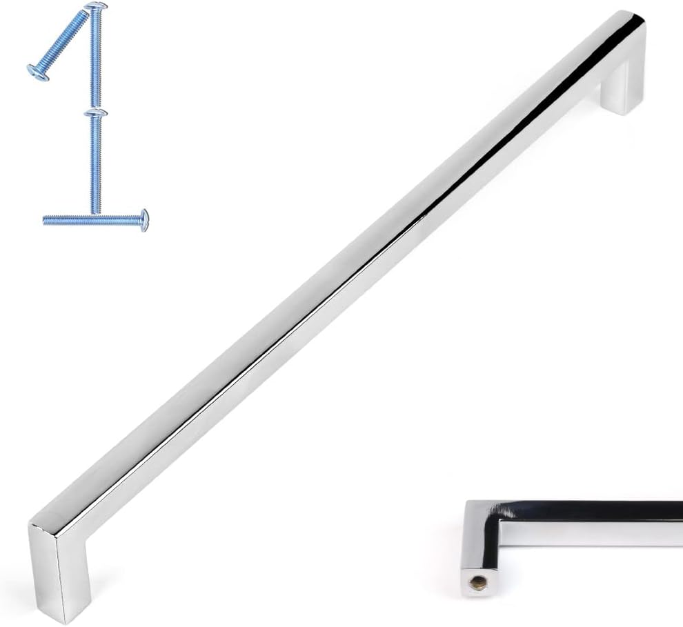 KOOFIZO Solid Square Bar Cabinet Handle - Chrome Furniture Pull, 7.6 Inch/192mm Screwhole Distance, 1-Piece for Kitchen Cupboard Door, Bedroom Dresser Drawer, Bathroom Wardrobe Hardware