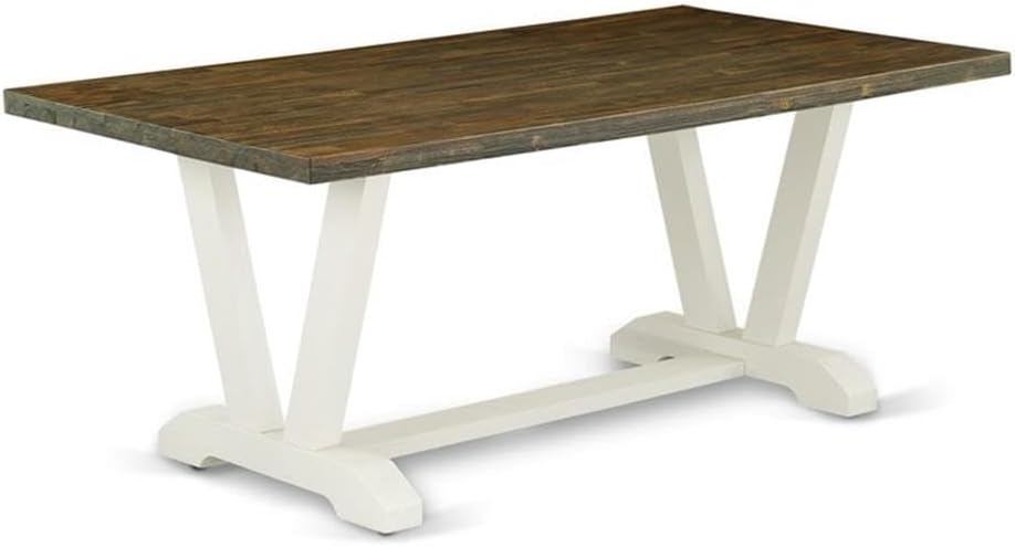 East West Furniture V077AB264-9 9 Piece Modern Dining Table Set Includes a Rectangle Wooden Table with V-Legs and 8 White Faux Leather Parson Dining Room Chairs, 40x72 Inch, Multi-Color