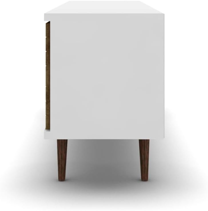 Manhattan Comfort Liberty Collection Mid Century Modern TV Stand With One Cabinet and Two Open Shelves With Splayed Legs, Wood/White, Medium, Model Number: 201AMC69