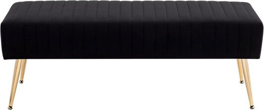 Furniliving 44 Inch Bedroom Bench, Upholstered Tufted Striped Fabric Ottoman Benches with X-Shaped Metal Legs for Living Room, Entryway Solid Wood Indoor Bench for Foyer (Black)