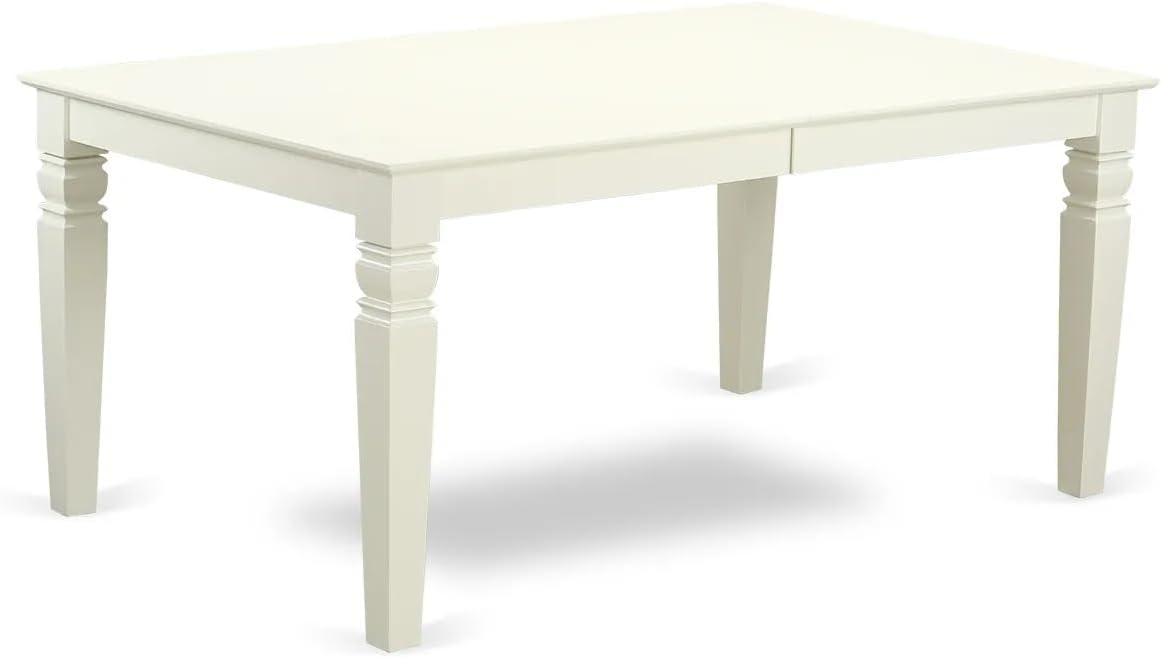 East West Furniture LGDA5-LWH-32 5 Piece Dining Table Set Includes a Rectangle Wooden Table with Butterfly Leaf and 4 Polyester Fabric Upholstered Chairs, 42x84 Inch, linen white