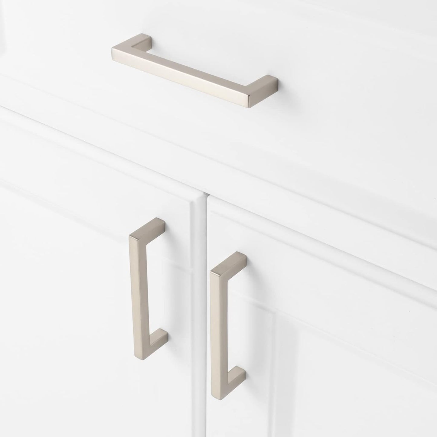 KOOFIZO Solid Square Bar Cabinet Handle - Brushed Nickel Furniture Pull, 3.8 Inch/96mm Screwhole Distance, 10-Pack for Kitchen Cupboard Door, Bedroom Dresser Drawer, Bathroom Wardrobe Hardware