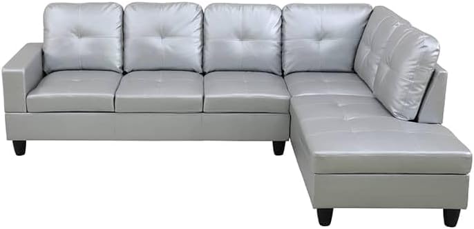 NicBex Sectional Couch 3 Pieces Sofa Set with Left Chaise Synthetic Leather L Shaped Cloud Couch for Living Room Furniture Sets with Storage Ottoman, Modular Sofa for Living Room & Apartment, Silver