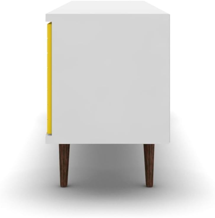 Manhattan Comfort Liberty Mid Century Modern TV Stand for Televisions up to 60 Inches, Bedroom and Living Room Entertainment Center with Storage, Shelves, and Cabinet, 63" Wide, White/Yellow