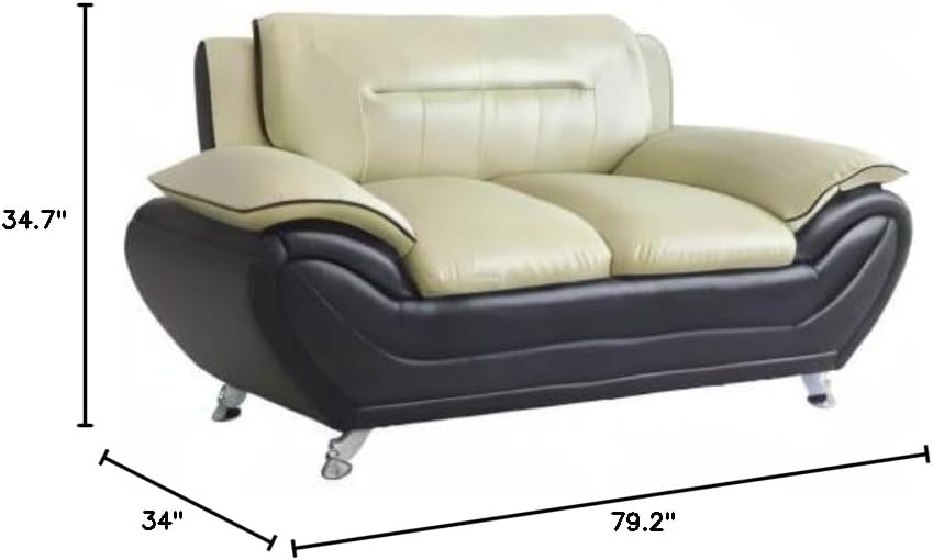 Container Furniture Direct Michael Modern Faux Leather Upholstered Stainless Steel Legs Living Room Loveseat, Black Camel