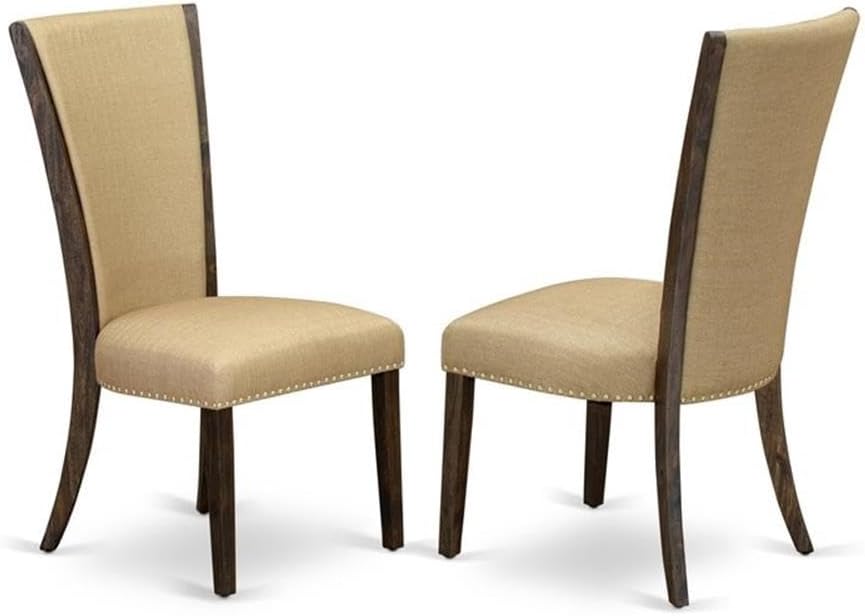 East West Furniture X777VE703-9 9 Piece Dining Room Furniture Set Includes a Rectangle Dining Table with X-Legs and 8 Brown Linen Fabric Upholstered Chairs, 40x72 Inch, Multi-Color