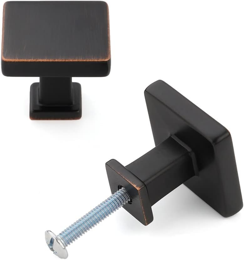 KOOFIZO 20 Pack Oil Rubbed Bronze Cabinet Knobs Bronze Drawer Knobs K08 Square Single Hole Cabinet Pulls for Cabinets Drawer Dresser Cupboard Bedroom Closet Bathroom Vanity