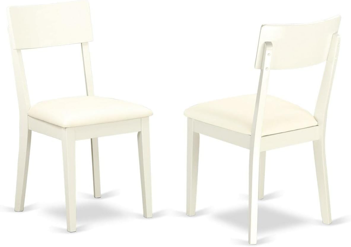 East West Furniture DLAD3-LWH-LC 3 Piece Dining Room Furniture Set Contains a Round Dining Table with Dropleaf and 2 Faux Leather Upholstered Chairs, 42x42 Inch, Linen White