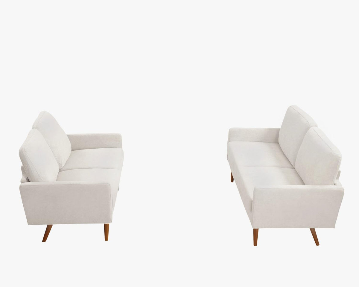 Kent 2 Piece Velvet Sofa and Loveseat Set, European Style with Modern & Vintage Flair, Upholstered 5 Seater Couch, Chic Living Room Furniture Seating for Home, Apartment or Office, Ivory