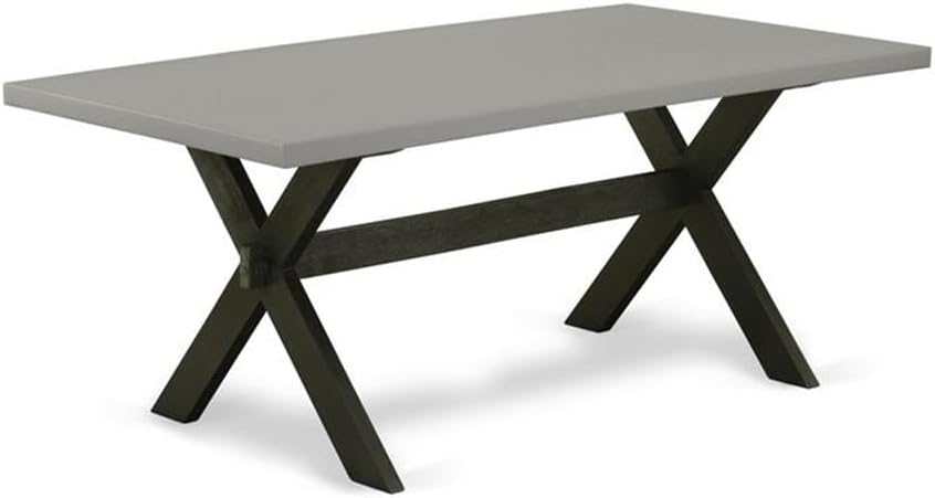 East West Furniture X697EL121-7 7 Piece Dining Table Set Consist of a Rectangle Dining Room Table with X-Legs and 6 Blue Linen Fabric Upholstered Chairs, 40x72 Inch, Multi-Color