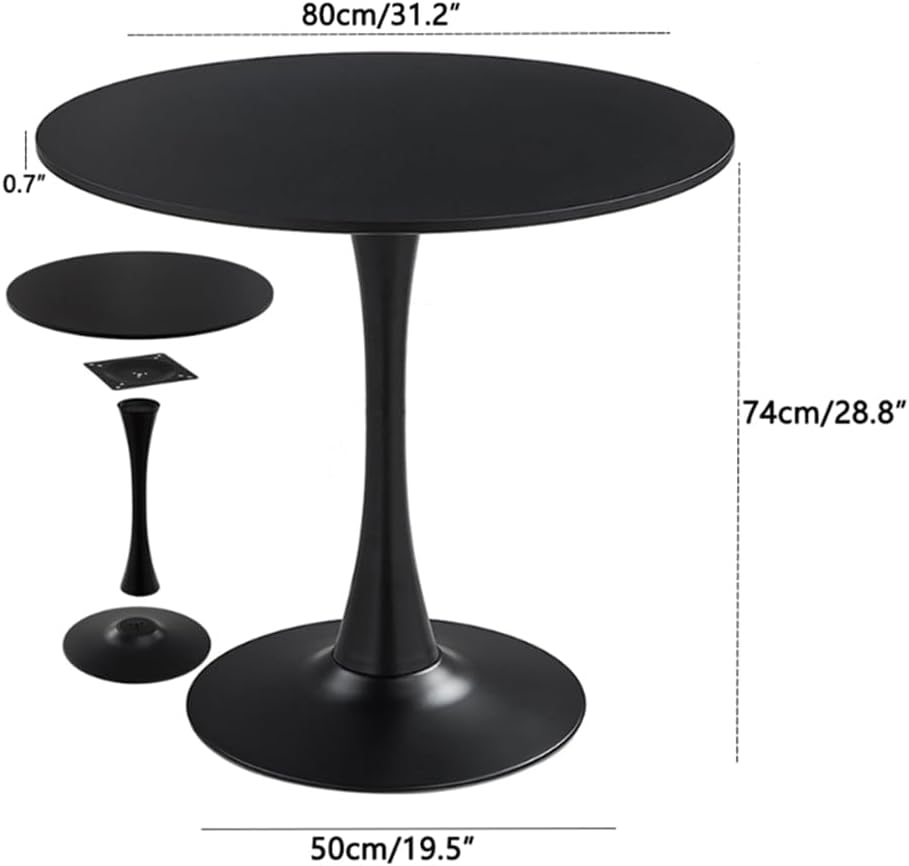 31.2" Tulip Dining Table, Black, Perfect for 2-4 People, Mid-Century Modern Style, Round MDF Top with Sturdy Base for Dining Room, Living Room, Cafe