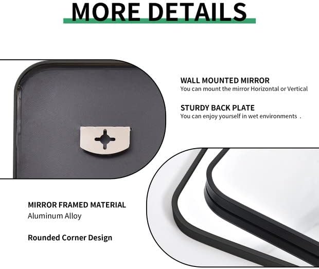 30" x 48"Bathroom Mirror, Matte Black Wall Mirror with Metal Frame, Decorative Rectangular Vanity Mirror for Bedroom Bathroom Living Room Entryway (Horizontal/Vertical)