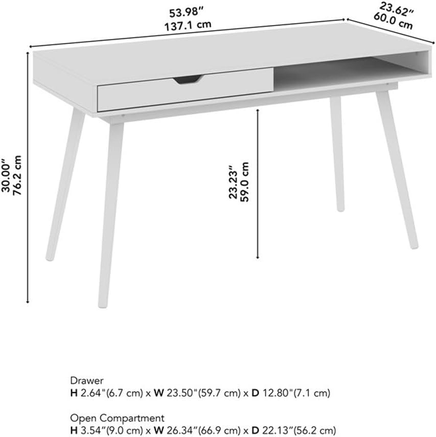 Bush Furniture Nora 54W Writing Desk in Natural Oak | Computer Table for Home Office Workspace or Entryway