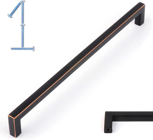 KOOFIZO Solid Square Bar Cabinet Handle - Oil Rubbed Bronze Furniture Pull, 7.6 Inch/192mm Screwhole Distance, 1-Piece for Kitchen Cupboard Door, Bedroom Dresser Drawer, Bathroom Wardrobe Hardware
