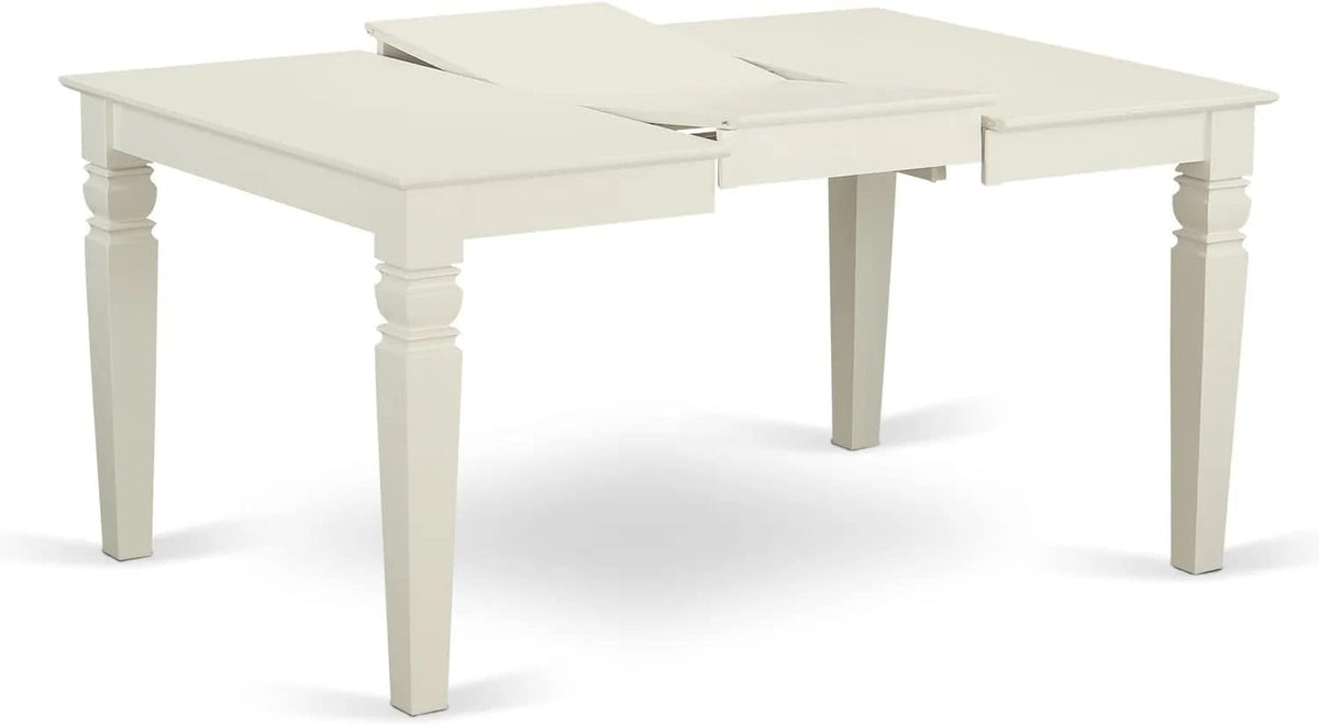 East West Furniture LGDA7-LWH-12 7 Piece Dining Set Includes a Rectangle Kitchen Table with Butterfly Leaf and 6 Polyester Fabric Upholstered Chairs, linen white