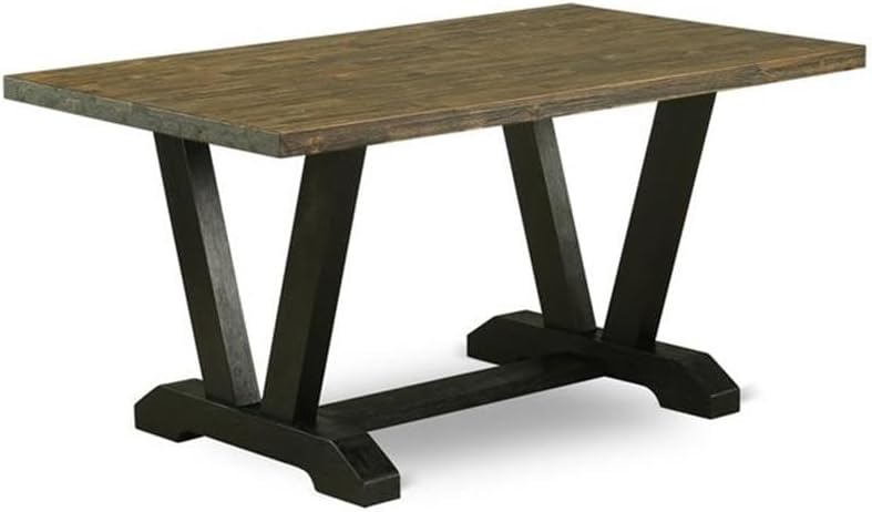 East West Furniture V676VE650-6 6 Piece Kitchen Table Set Contains a Rectangle Dining Table with V-Legs and 4 Dark Gotham Linen Fabric Parson Chairs with a Bench, 36x60 Inch, Multi-Color