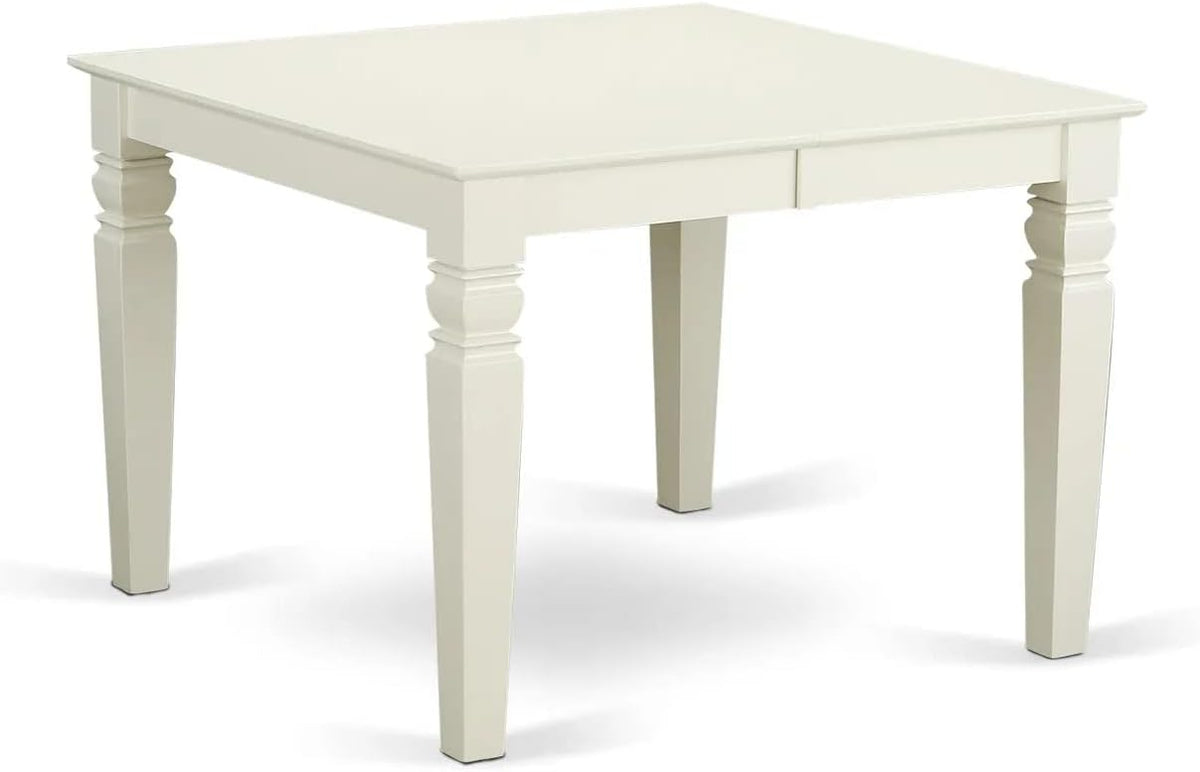 East West Furniture LGDA5-LWH-23 5 Piece Dining Set Contains a Rectangle Kitchen Table with Butterfly Leaf and 4 Polyester Fabric Upholstered Chairs, linen white