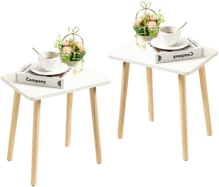 FORAOFUR White End Tables Set of 2, Small Side Tables Accent Tables Living Room, Boho Side Table with Wooden Legs, Easy Assembly