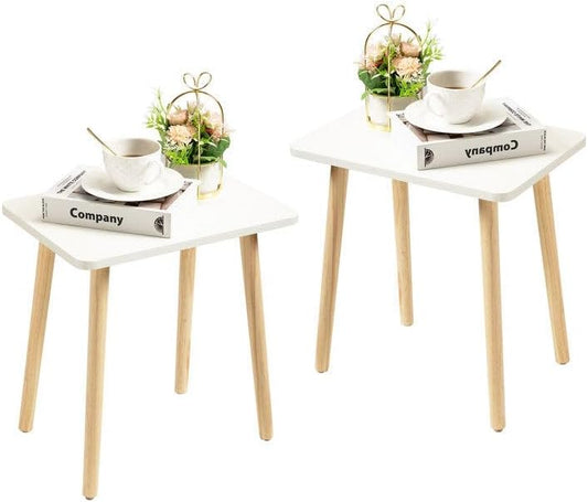 FORAOFUR White End Tables Set of 2, Small Side Tables Accent Tables Living Room, Boho Side Table with Wooden Legs, Easy Assembly