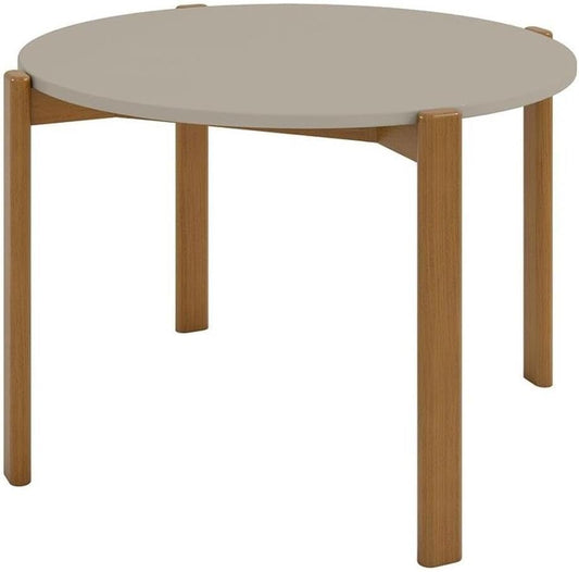 Manhattan Comfort Gales 46-Inch Mid Century Modern Round Dining Table for 2-4 Person, Minimalist Home Furniture with Solid Eucalyptus Wood Legs, Off White