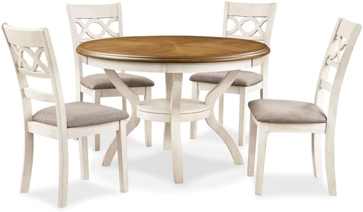 New Classic Furniture Cori 5-Piece Round Dining Set with 1 Table and 4 Chairs, Beige and Brown