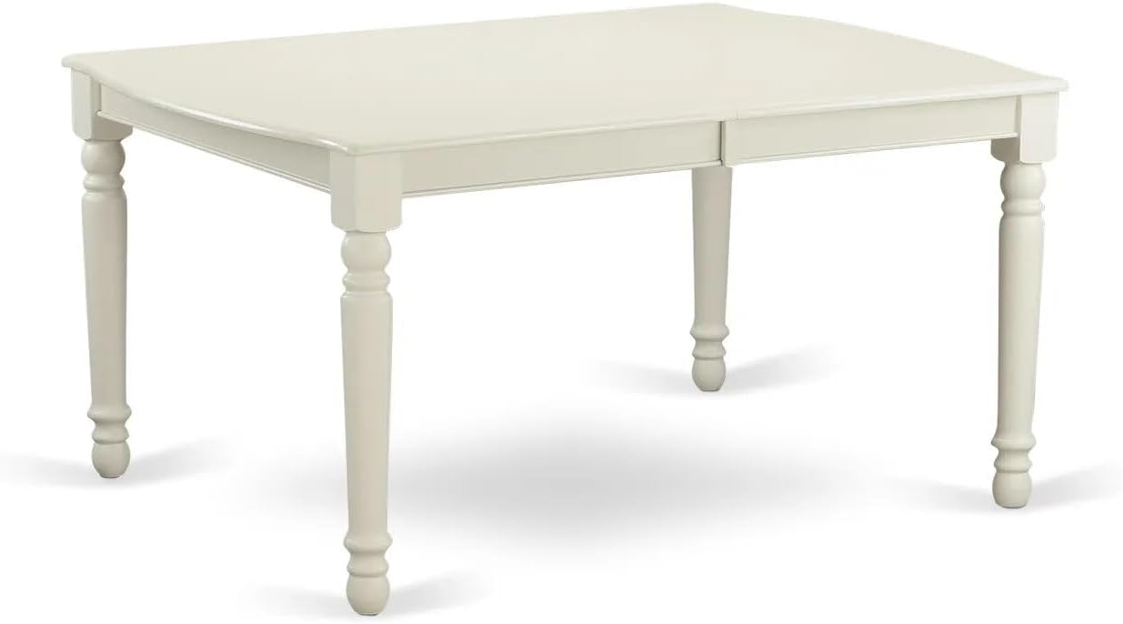 East West Furniture LGDA5-LWH-12 5 Piece Dinette Set Contains a Rectangle Kitchen Table with Butterfly Leaf and 4 Polyester Fabric Upholstered Chairs, Linen White
