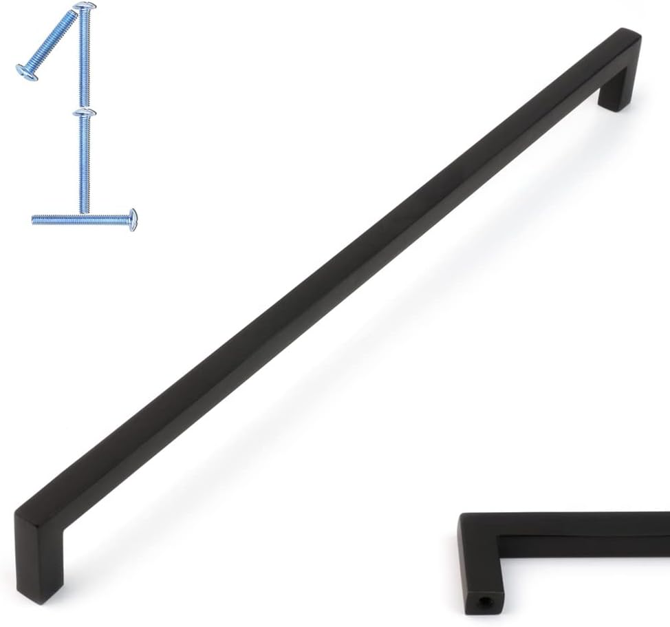 KOOFIZO Solid Square Bar Cabinet Handle - Black Furniture Pull, 10 Inch/256mm Screwhole Distance, 1-Piece for Kitchen Cupboard Door, Bedroom Dresser Drawer, Bathroom Wardrobe Hardware