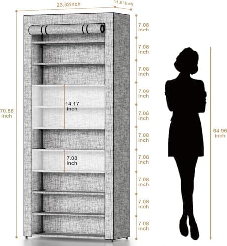 Covered Shoe Rack Tall Metal Shoes Rack Organizer for Entryway Garage Closet Tall Shoe Shelf Shoe Storage Cabinet Free Standing Large Garage Shoes Racks Organizer