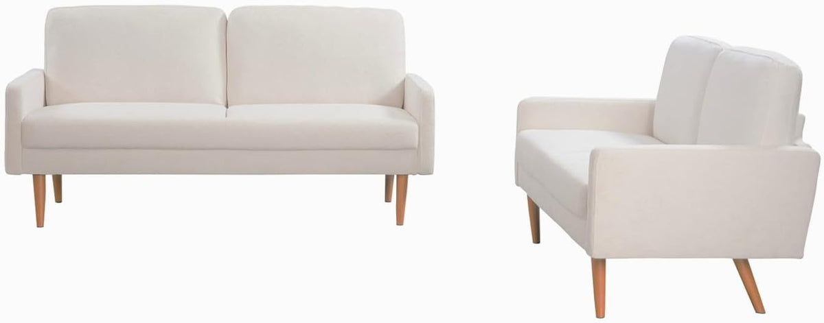 Kent 2 Piece Velvet Sofa and Loveseat Set, European Style with Modern & Vintage Flair, Upholstered 5 Seater Couch, Chic Living Room Furniture Seating for Home, Apartment or Office, Ivory