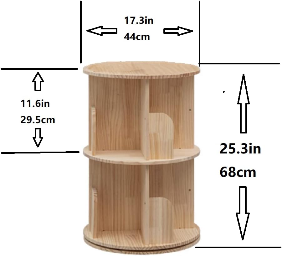 Heehee Wooden Rotating Bookshelf 360 Display Floor Standing Bookcase Storage Rack for Kids&Adults Multi-Functional Bookshelf Organizer (2-Tier)