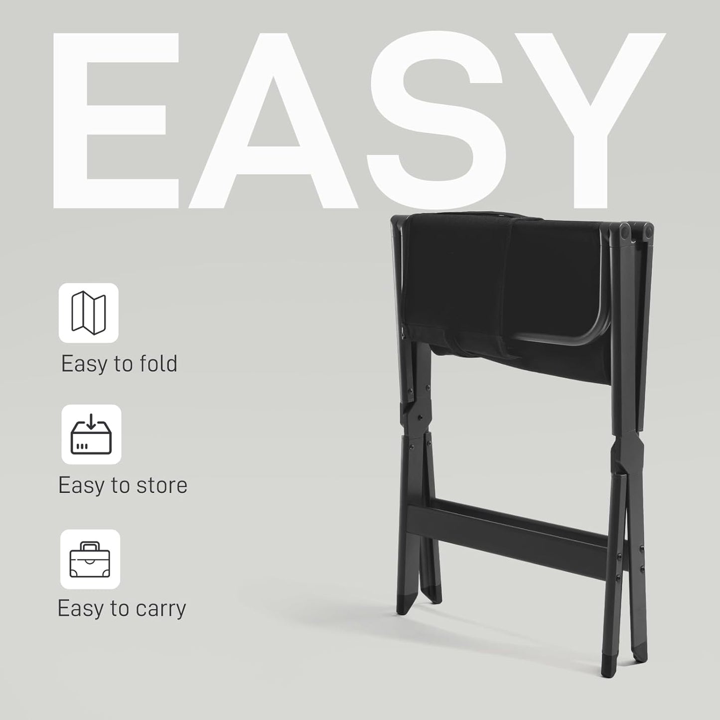 EVER ADVANCED Aluminum Lightweight Directors Chair Foldable, Folding Studio Movie Chairs Camping Event Vendor Chair, 19" Seat Height Black Fabric/Grey Frame, Support 350lbs