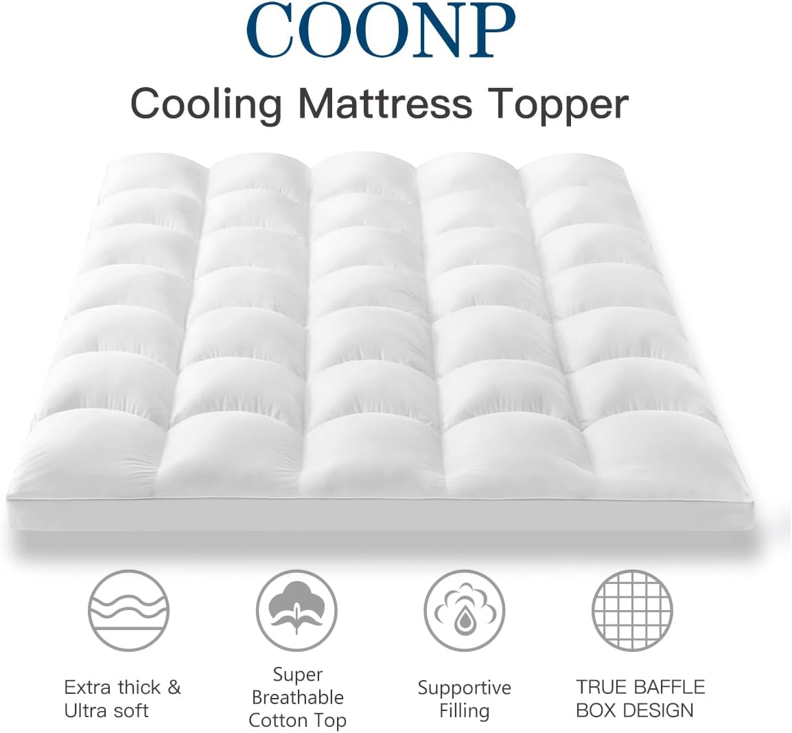 COONP Super Queen Mattress Topper, Extra Thick Pillowtop, Cooling Plush Mattress Pad Cover Cotton Top Bed Topper Protector with 8-21 Inch Deep Pocket