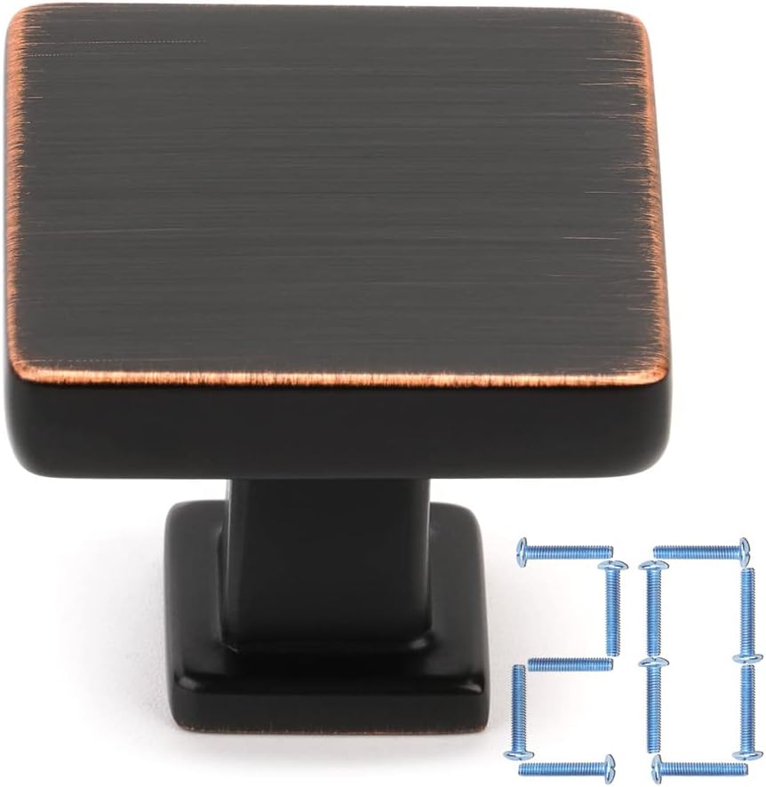 KOOFIZO 20 Pack Oil Rubbed Bronze Cabinet Knobs Bronze Drawer Knobs K08 Square Single Hole Cabinet Pulls for Cabinets Drawer Dresser Cupboard Bedroom Closet Bathroom Vanity