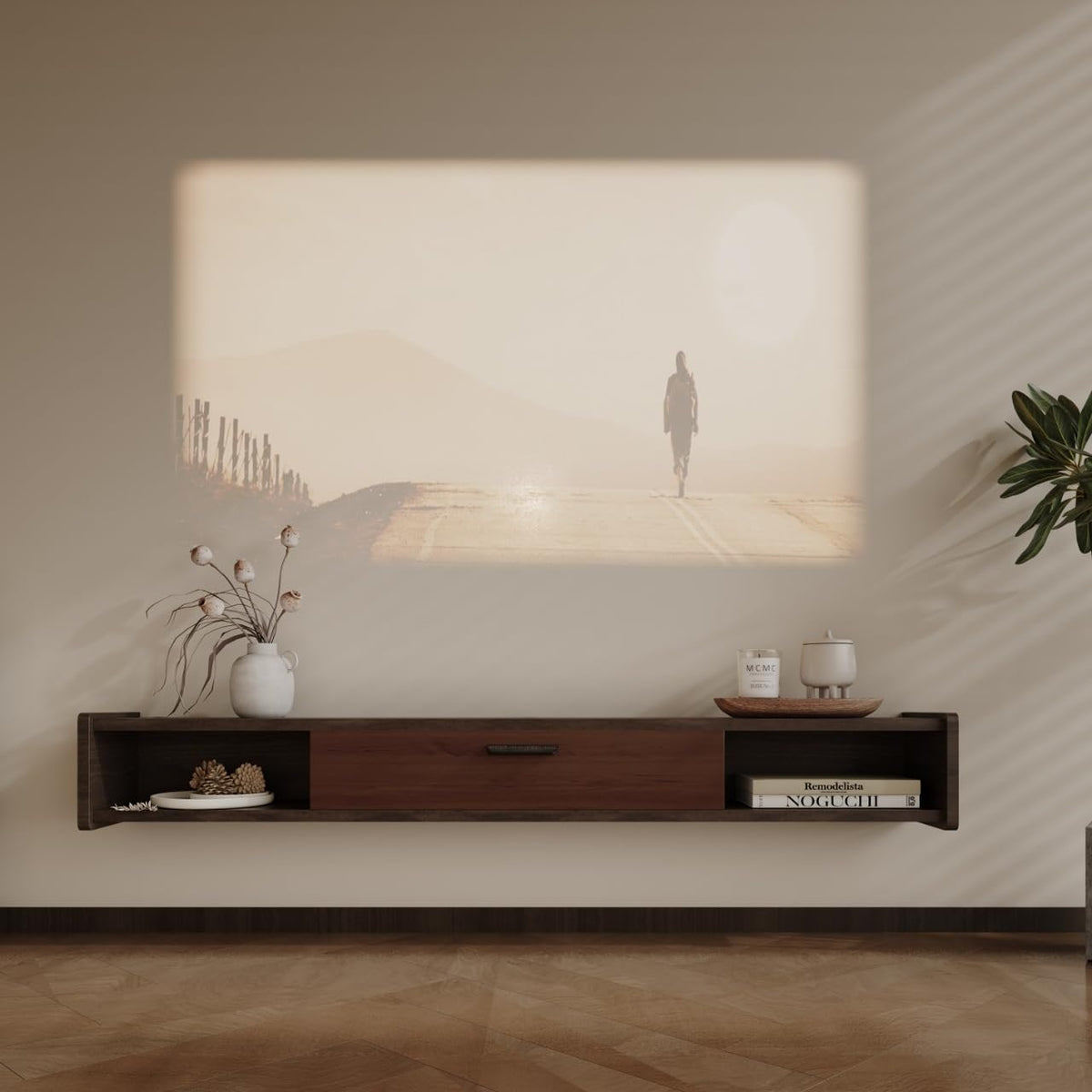 47'' Floating TV Stand,Wall Mounted TV Console,Floating TV Cabinet,Under TV Shelf for Bedroom Living Room(Walnut)