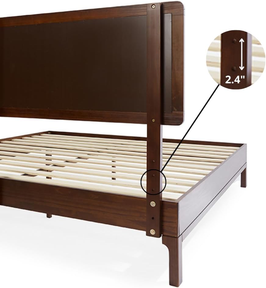 Bme Nipe Full 14 Inch Bohemian Bed Frame with Adjustable Wicker Headboard - Rustic & Vintage Unique Style with Acacia Wood - No Box Spring Needed - Easy Assembly - Walnut