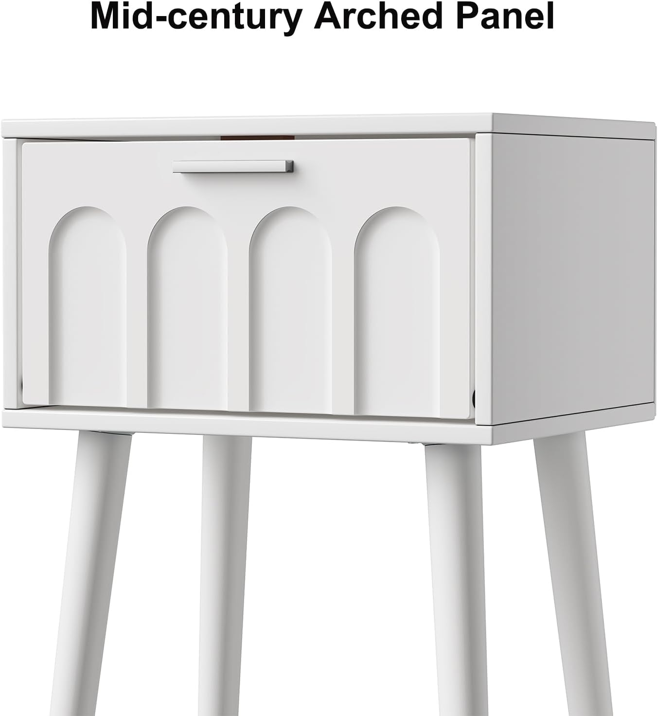 LAATOOREE Nightstand Set of 2, Small Bed Side Table with Arch Door, Mid-Century End Table with Wood Legs for Bedroom, Small Space (White)