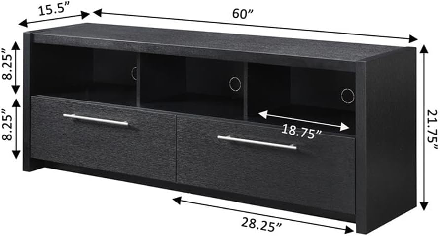 Convenience Concepts Newport Marbella TV Stand 60" - Modern Entertainment Center for TVs up to 65", Contemporary Media Console with Storage Cabinets & Shelves for Living & Family Room, Black