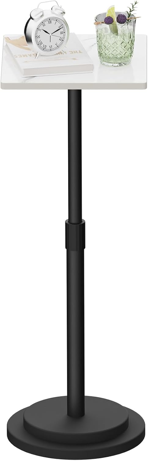 Versatile End Table with Metal Base, Height Adjustable, Vintage Square Indoor Metal Plant Stand, for Sofa, Bedside Small Couch, Living Room and Bedroom, 1 Pack, White, GBZ001SW-1