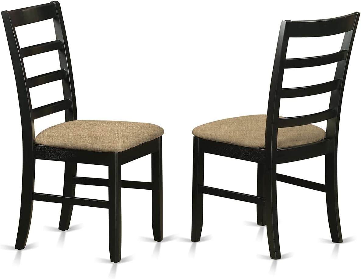 East West Furniture DLPF3-BLK-C 3 Piece Dining Set Contains a Round Dining Room Table with Dropleaf and 2 Linen Fabric Upholstered Kitchen Chairs, 42x42 Inch, Black