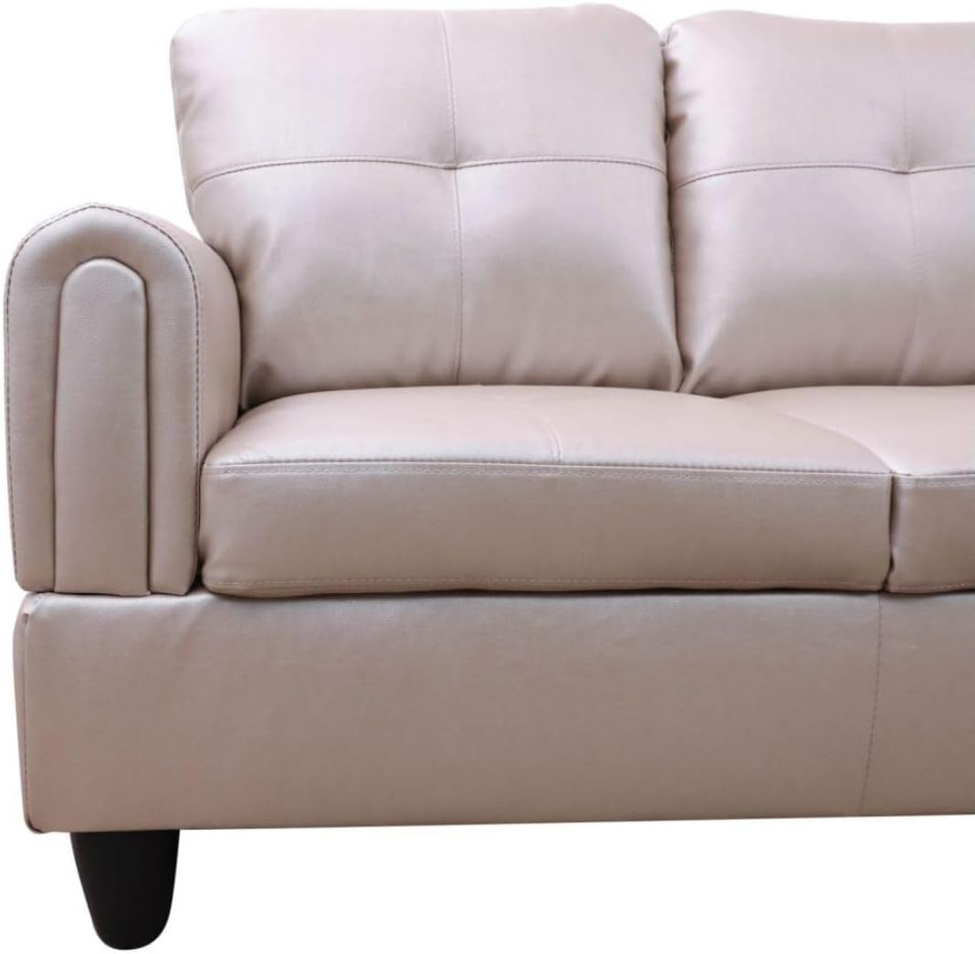 Latte L-Shaped 3-Piece Faux Leather Sofa with Storage Ottoman Set, Sectional Couch Sofa Set for Living Room, Office, Small Space