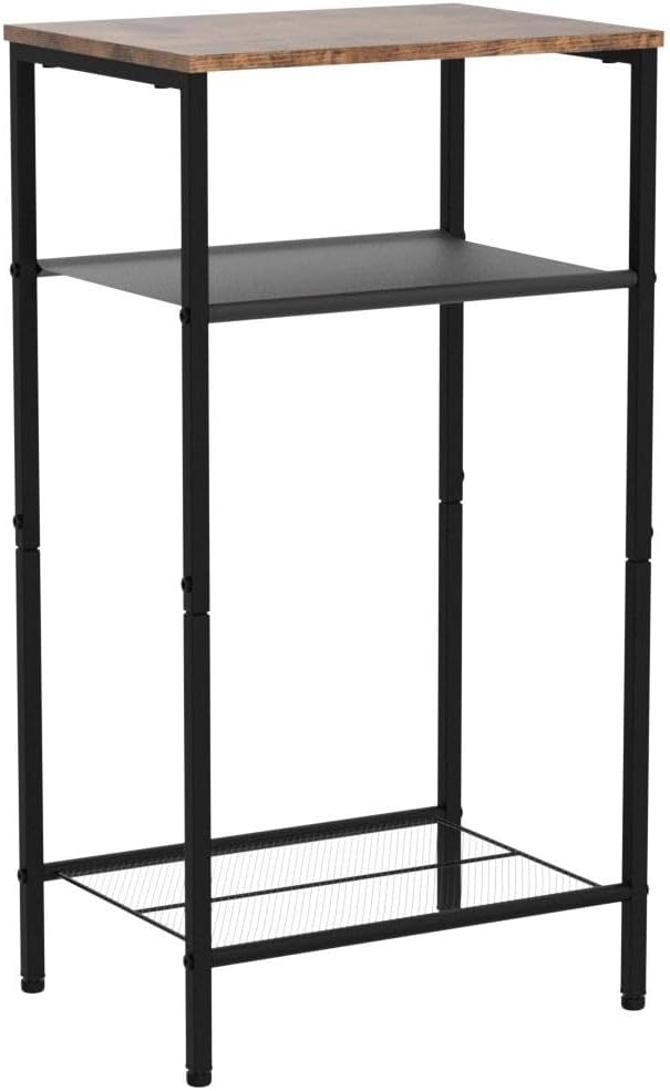 Hoctieon 2-Set 3 Tier End Table, Telephone Table Set of 2, Tall Side Table with Storage Set of 2, Small Nightstand for Small Spaces, Metal Frame, for Living Room, Bedroom, Sofa Couch, Rustic Brown