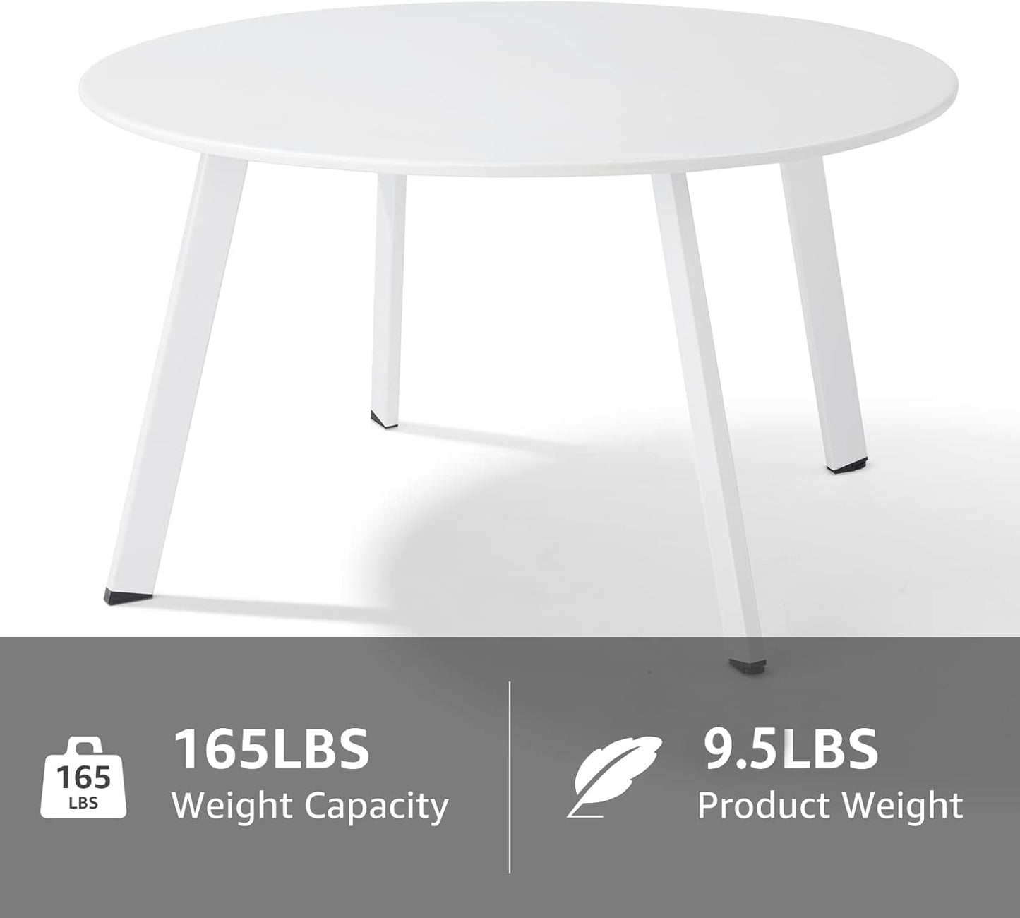 Outdoor Side Table, Outdoor/Indoor Metal Steel Patio Coffee Table, Round Weather Resistant Anti-Rust, White
