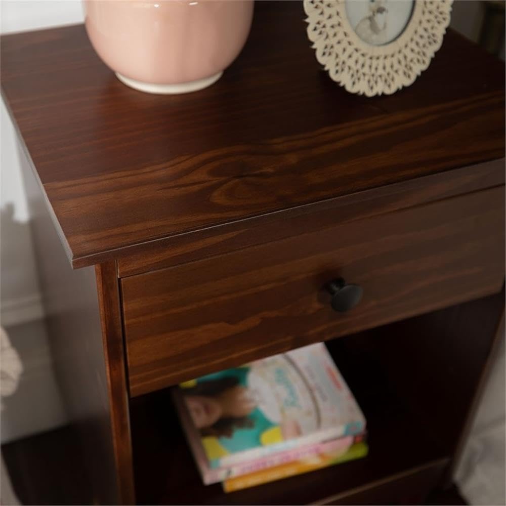 Walker Edison Traditional Wood 1 Drawer Nightstand Side Table Bedroom Storage Drawer and Shelf Bedside End Table, 18 Inch, Walnut